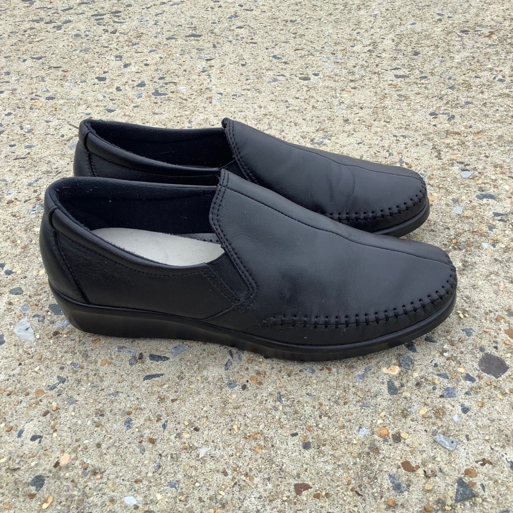 SAS Tripad Comfort Womens 7 N Black Leather Slip On Loafers Wedge Shoes H7835227